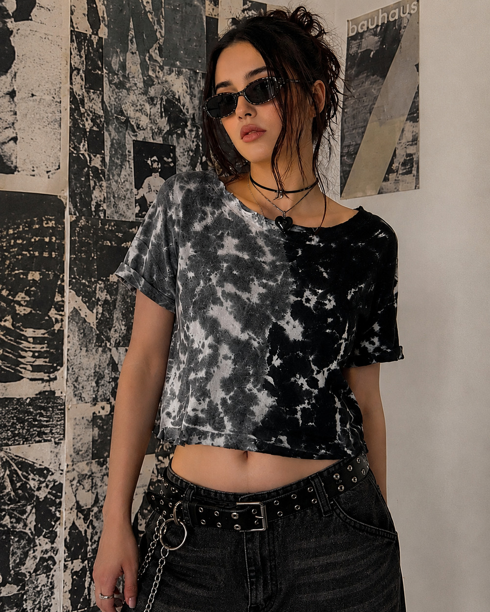 Y2K Grunge Tie Dye Crop Baby Tee Grunge Emo Alt Crop Top Streetwear Soft Goth XS